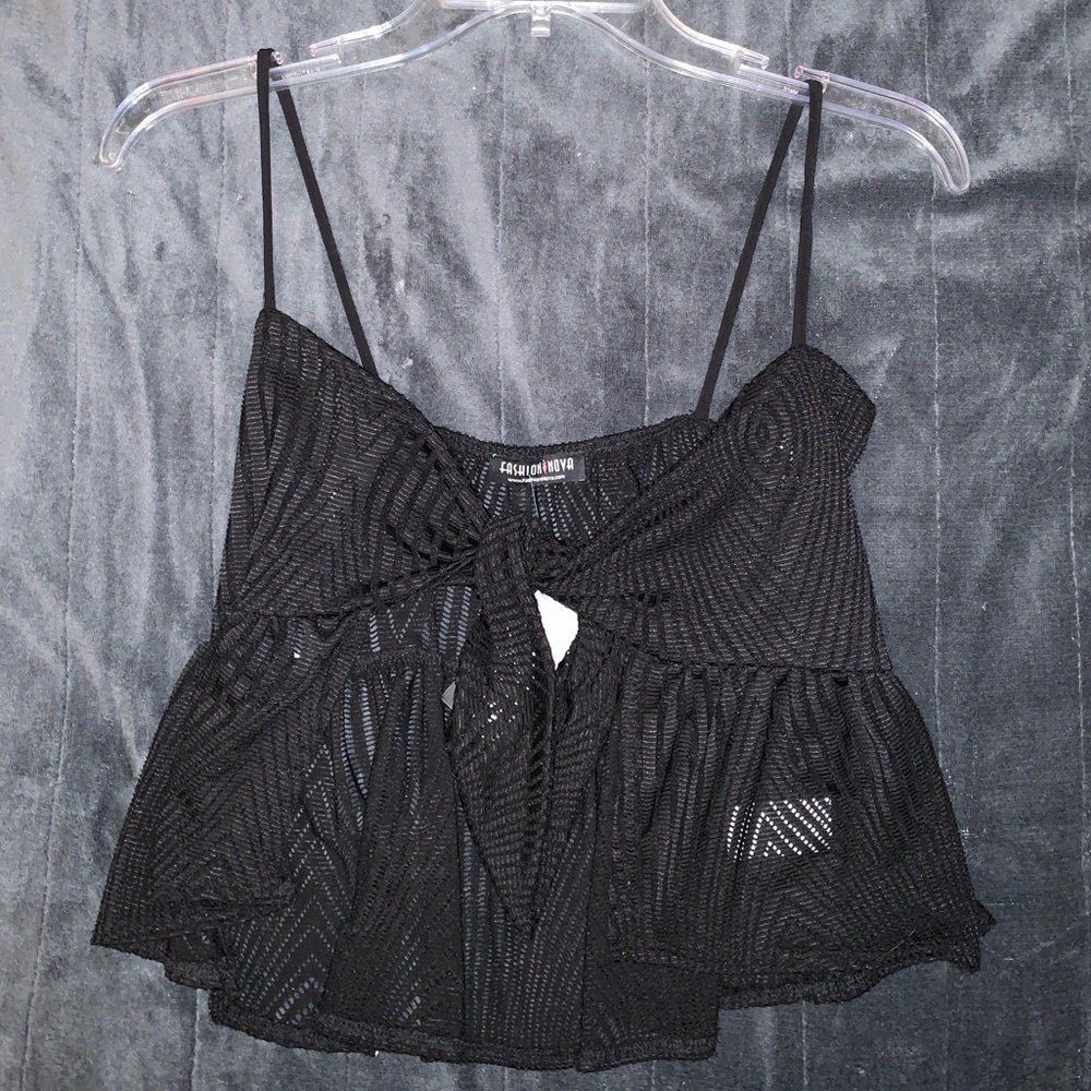 Black tie front crop top